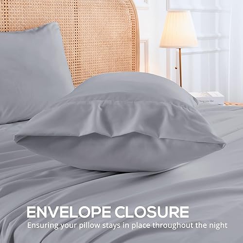 Miniatura 5 de HUXMEYSON Juego de sábanas y fundas de almohada de lujo de 3 piezas para hotel, ultra suaves y refrescantes, bolsillos profundos de 16 pulgadas, a