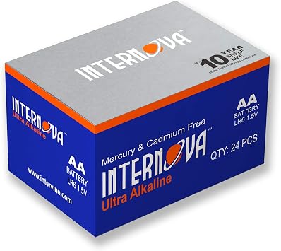 INTERNOVA AA Batteries 24 Pack+ High Performance Alkaline LR6 1.5V Cells - Easy to Open, Long-Lasting Power for Game Controllers, Flashlights & Cameras - Mercury & Cadmium Free, 10-Year Shelf Life