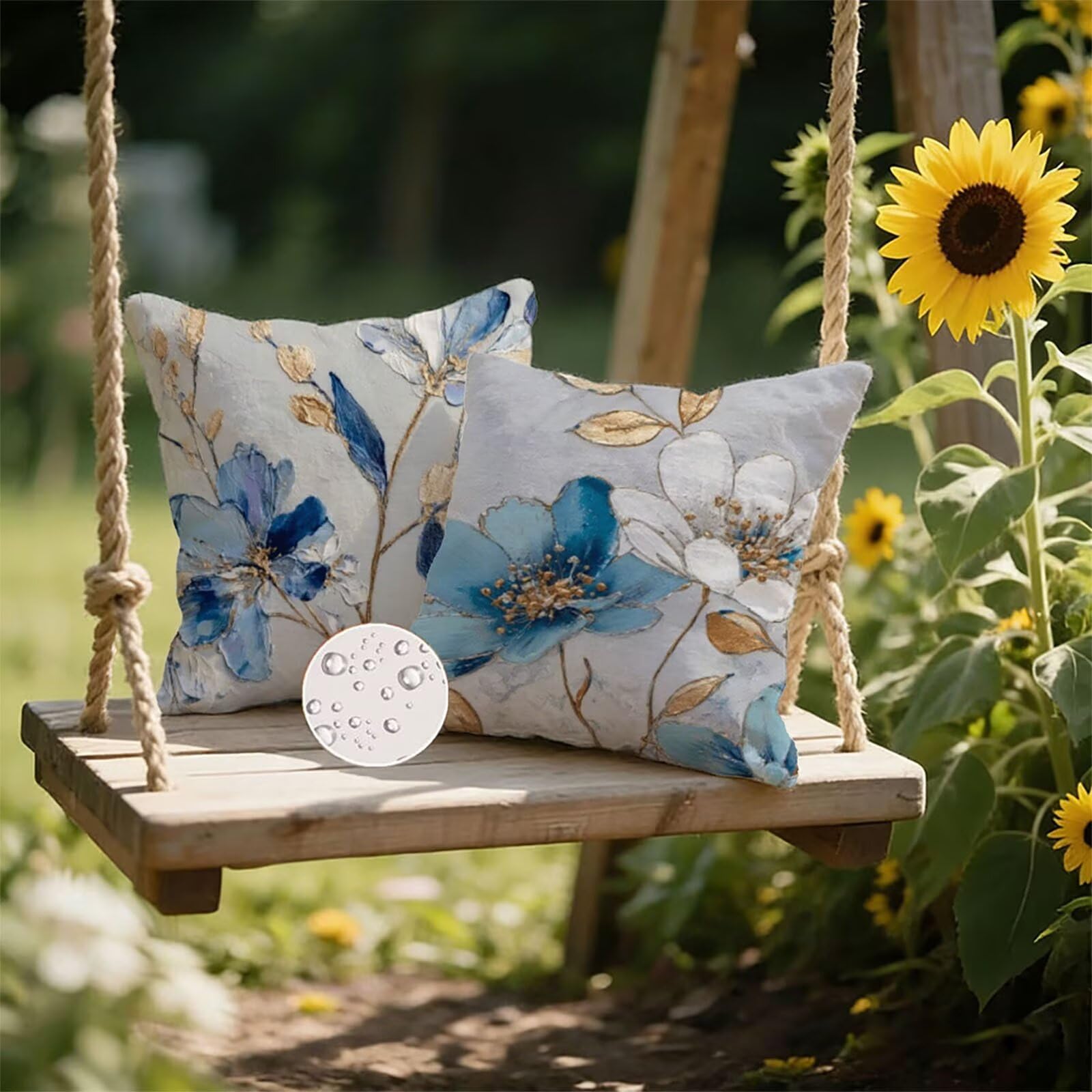 Générique Housse de Coussin Canapé Bleu 75x75cm Exterieur Impermeable Flower Taie d'oreiller Décoratif Aesthetic Housse Coussin Decoration pour Chambre Sofa Jardin Balcon Terrasse Lot de 2. P-4763
