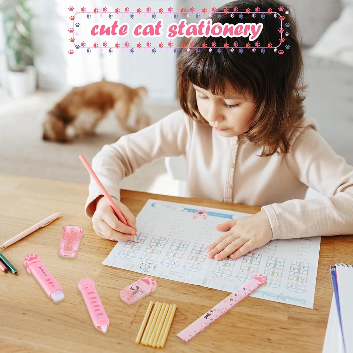 7-Piece Cat Paw Stationery Set,Kawaii Cartoon School Supplies Kit with Sharpener,Retractable Eraser,Dual-Head Correction Tape,Sticky Notes,Ruler & Eraser Refills for Cat-Loving Students & Office Use 4 71miUV0eDSL. AC SL1500