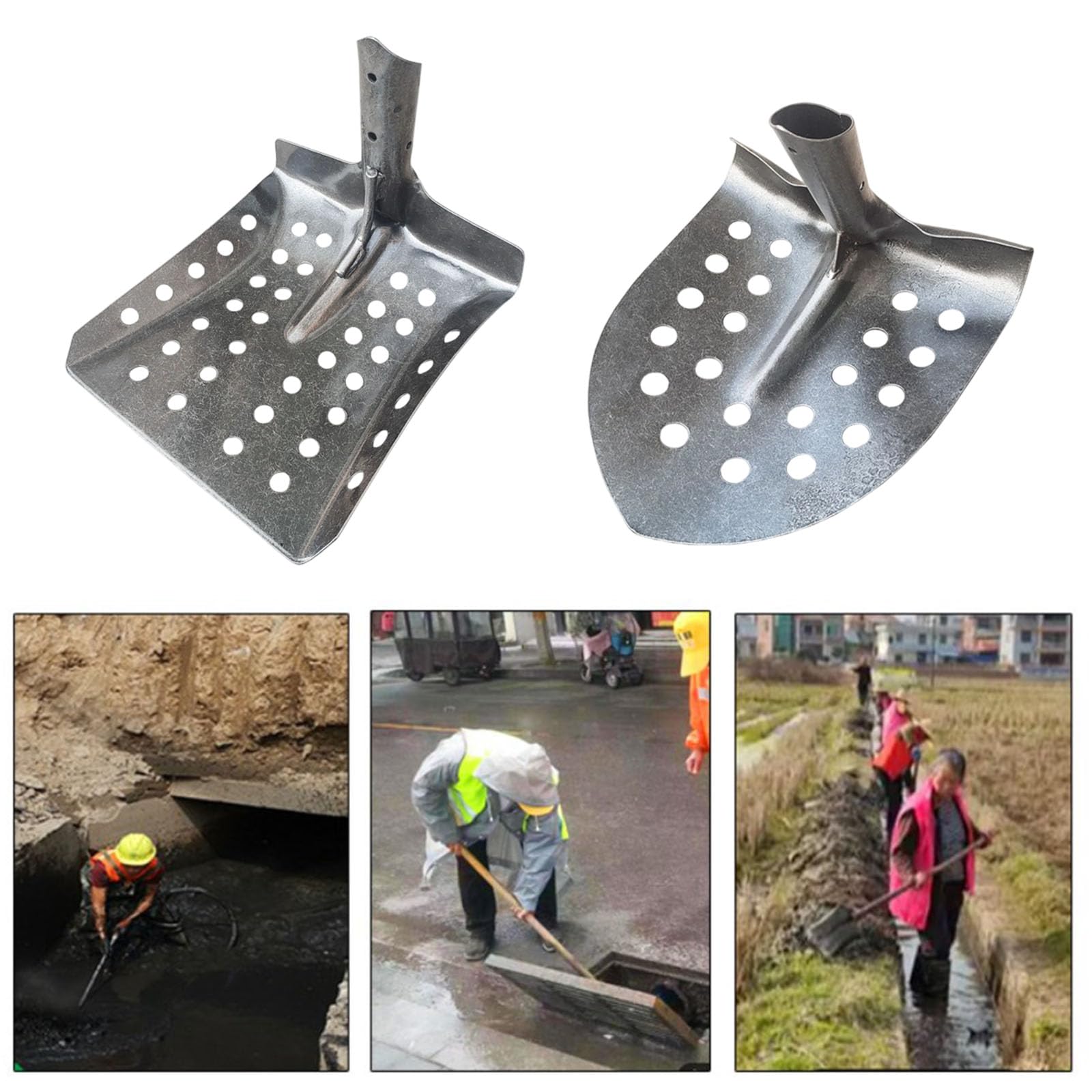 Pala de drenaje de mango ergonómico a prueba de óxido con agujeros ventilados para un drenaje rápido del agua y eliminación de barro, pala de drenaje de alta dureza