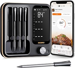 Wireless Meat Thermometer Digital with 4 Probes, Food Kitchen Thermometer with 3 Connection Modes, IP67 Waterproof Bluetooth Meat Thermometer for Grilling, Smoker, BBQ，Kitchen (14B-4)