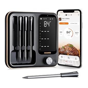 Wireless Meat Thermometer Digital with 4 Probes, Food Kitchen Thermometer with 3 Connection Modes, IP67 Waterproof Bluetooth Meat Thermometer for Grilling, Smoker, BBQ,Kitchen 14B-4