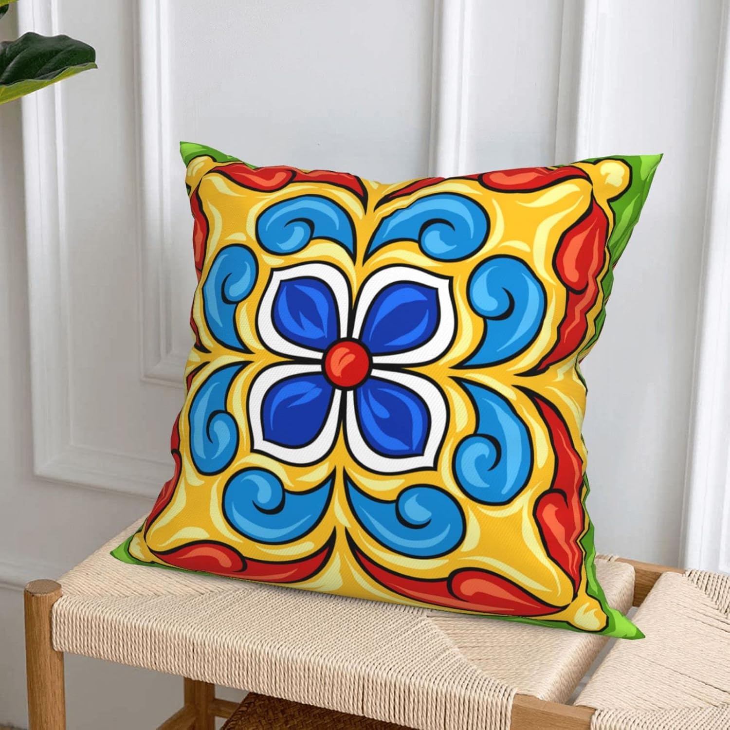 Spanish Throw Pillow Covers 18x18 inch Set of 4 Colorful Mexican Pillow Cases Boho Ethnic Decorative Cushion Covers for Bed Couch Living Room