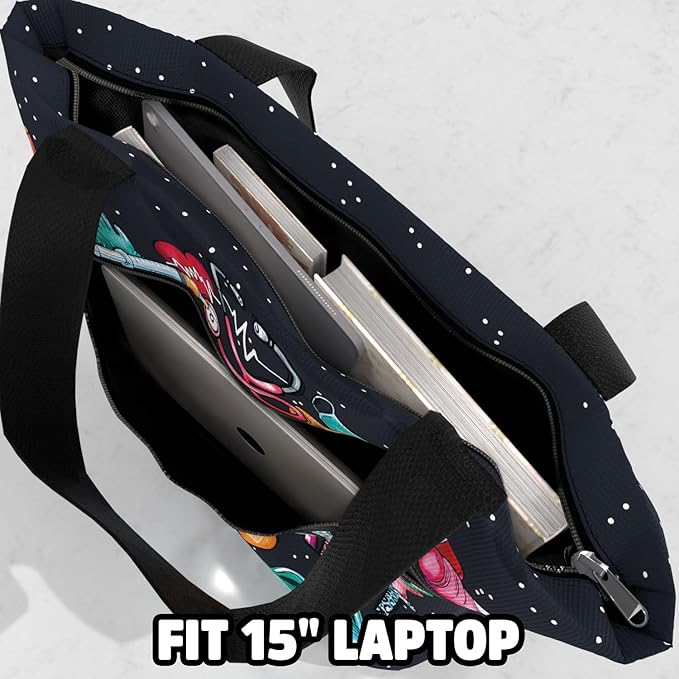 84hoods Large Waterproof Tote Bag - Aesthetic Women's Bag With Multiple Pockets