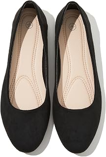 Shupua Women's Suede Ballet Flats: Comfortable Round Toe Dressy Black Flats for Work, Walking & Everyday Wear