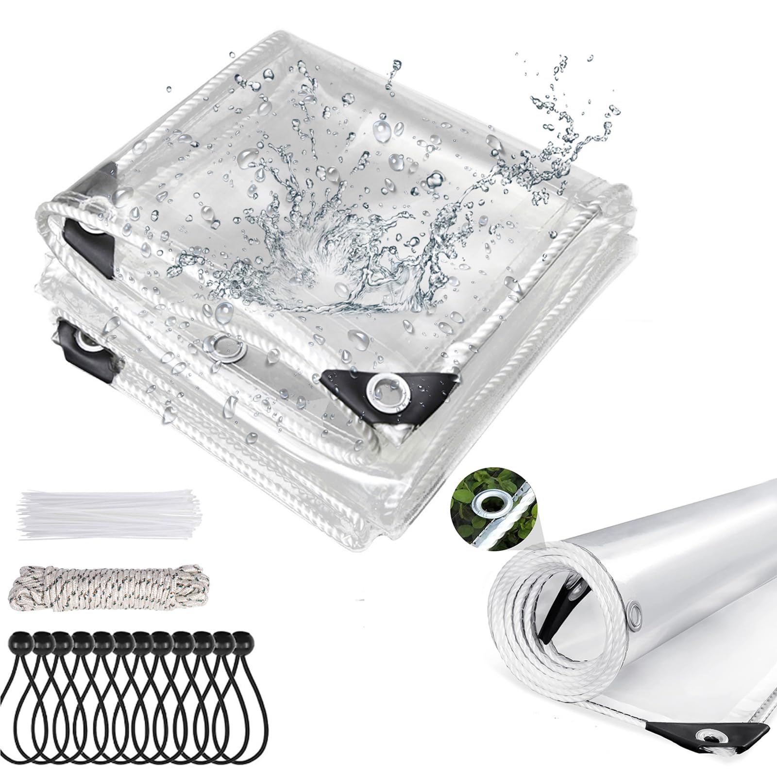 TOPCHANCE Abdeckplane Wasserdicht,420g/M² Transparent 4X6M Allzweckplane Für Schutz Gewebeplane Mit Ösen Wasserdicht,Reißfest Anwendbar Auf Poolplane Holzplane Gartenmöbel Auto Boot(4x6m)