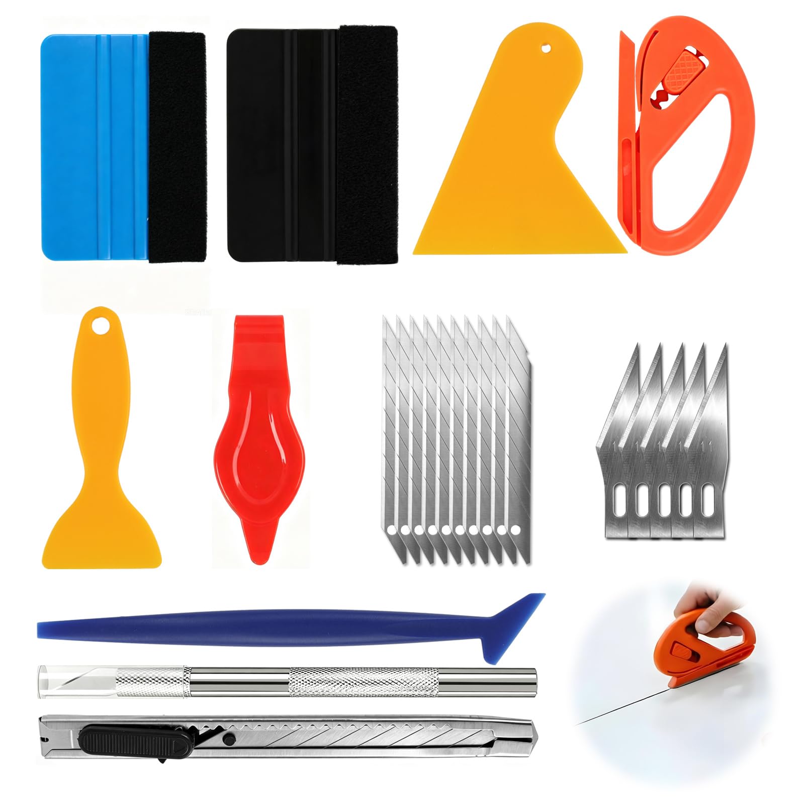 24Pcs Vinyl Wrap Tools, Vinyl Wrap Squeegee Kit with 2 Replacement Felt
