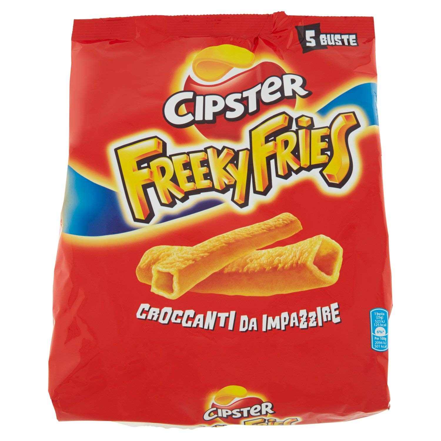Cipster Freeky Fries, Chips di Patate, Forma Unica e Croccanti da Impazzire, 125g (multipack 5 bustine da 25g) 25 g (Confezione da 5)