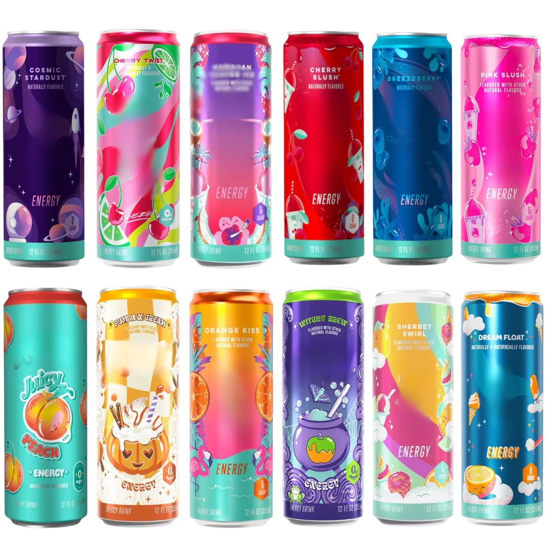 Energy Drink Assorted Variety 12 Pack, Sugar Free, Low Calorie Energy Drinks Pre Workout Performance, Zero Sugar, 12 Fl Oz 12-Pack Variety #1