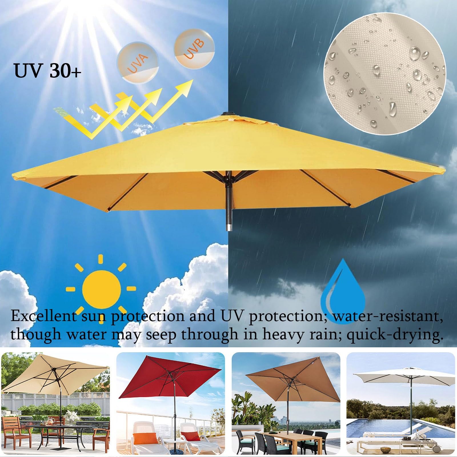 Ersatz-Bezug Für Sonnenschirm 4 6 8 Streben 200 250 270 300cm Rechteckig /Quadrat Terrassenschirm Gartenschirm, UV Sonnenschutz Wasserdicht, Outdoor Tischschirme Ersatz Abdeckung(Green,297X297cm)