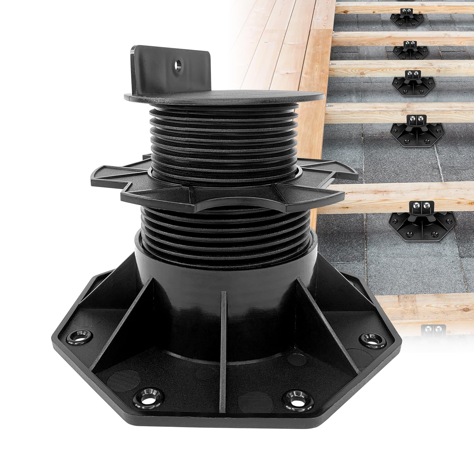 FIVMEN Soporte de altura ajustable de WPC para terrazas, 60-140 mm, autonivelante, para jardín, balcón, azulejos, 10 unidades