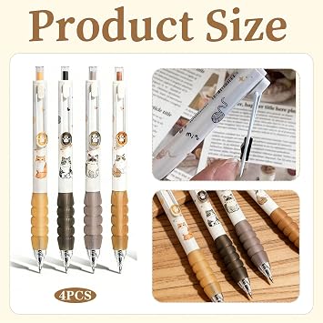 4 Pcs Cute Retractable Cat Gel Pens, Kawaii 0.5mm Black Ink Writing Pen for Girls, Women, Boys, School & Office Use