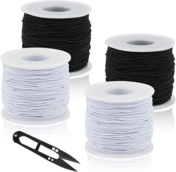NIUBIER 4 Rolls Elastic String for Bracelets, 1 MM 660 Feet Stretchy Bracelet String, Sturdy Elastic Cord for Craft Necklace Jewelry Making 2 Black + 2 White
