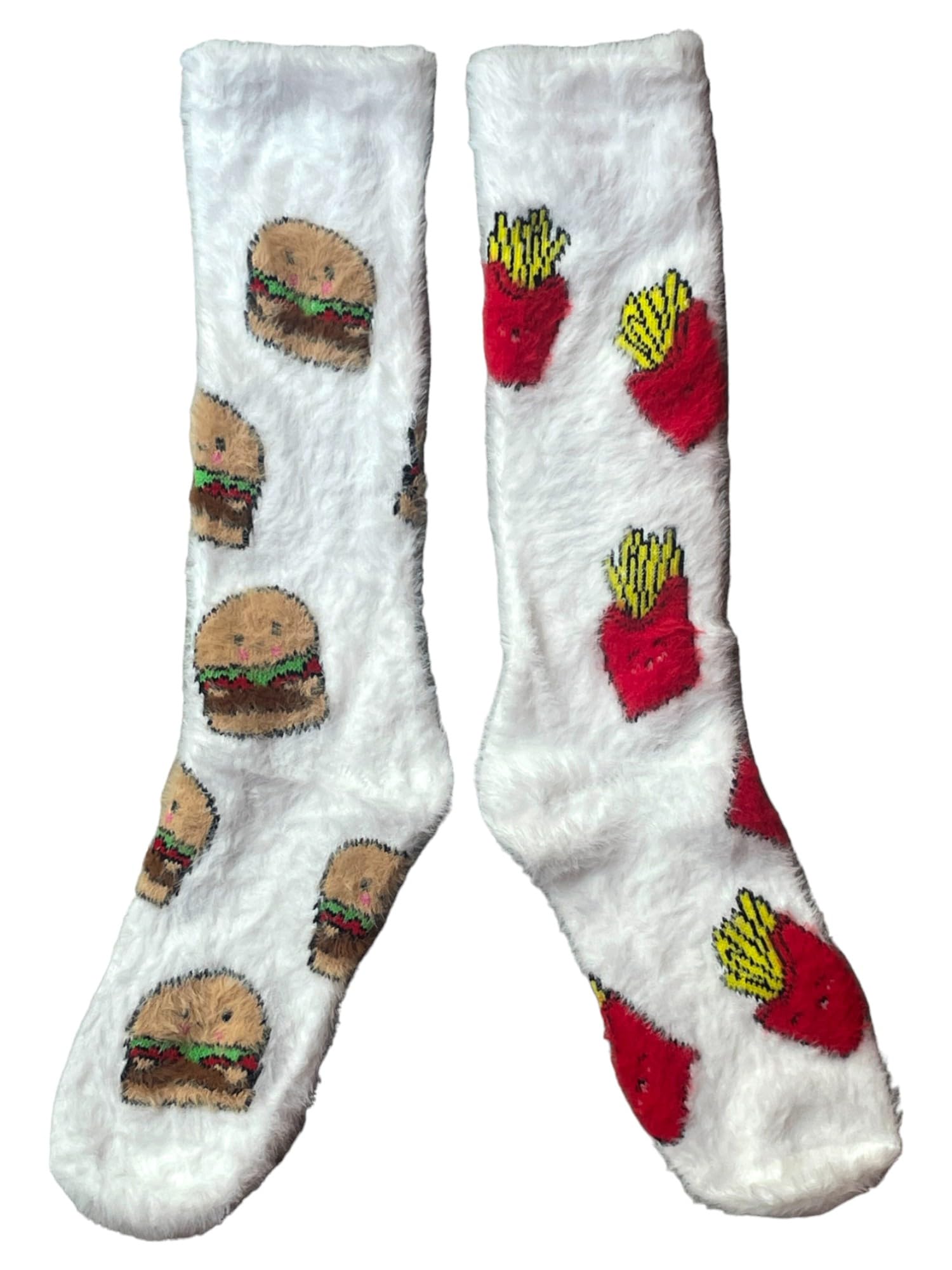 Sock Shack Women's White Cosy Fluffy Burger & Fries Odd Slouch Socks One Pair Multicoloured 4-8 Uk / 37-42 Eur / 6-10 Us