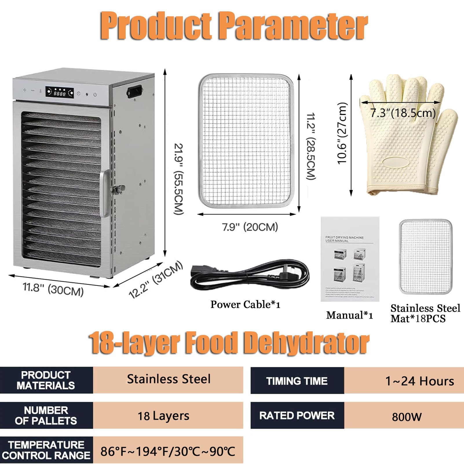 Essiccatore Per Alimenti, Essiccatore Per Carne Secca In Acciaio Inox A 6/8/12/18 Vassoi Per Uso Domestico, Armadio Di Essiccazione Per Carne, Frutta Ed Erbe Aromatiche,18-Tray