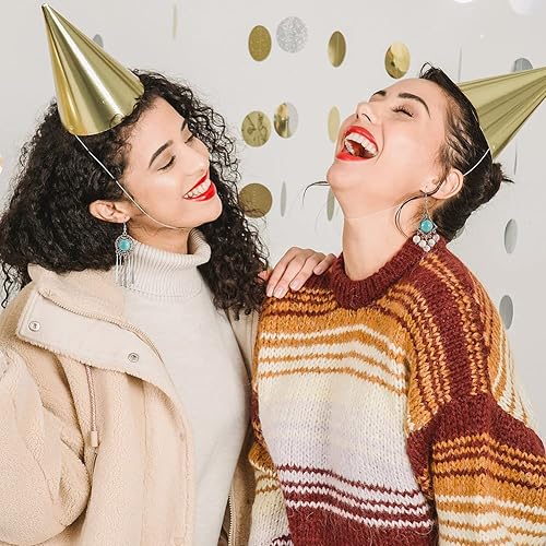 Vista 52 de FASHEWELRY 16 piezas de aretes de turquesa de estilo tibetano, joyería occidental redonda plana, joyería occidental, colgantes de piedras preciosas