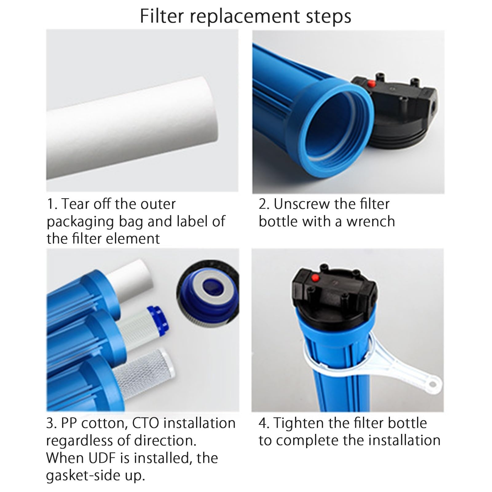 Cartucho de resina catiónica para suavizador de agua de 20" x 2,5", 4 filtros de repuesto para sistemas de filtración de agua estándar de 20" para toda la casa.