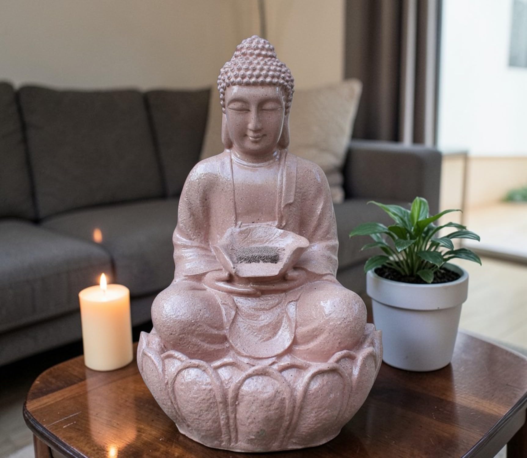 Premium Lotus Water Fountain with led Light Waterfall Fountain Indoor Home Decor Big Size, Fountain Buddha Statue for Home, Office, Indoor, Outdoor Decor Fiber & Resin (26 inch H) Baby Pink-image-23