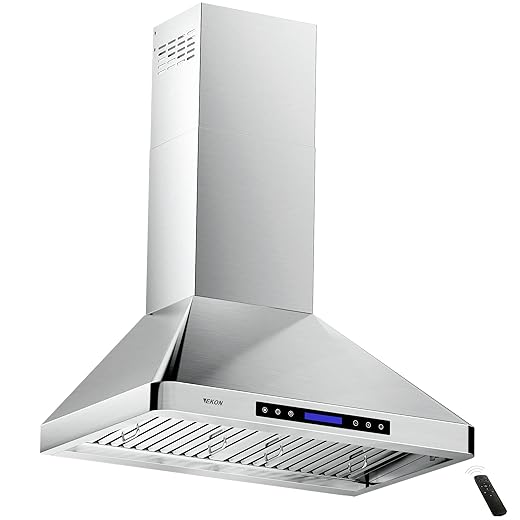EKON Wall Mount Range Hood 36in,Ducted/Ductless Convertible Range Hoods Stainless Steel 900CFM with 4 Speeds Touch Control LCD Display,Delay Shut Off Function,Dishwasher Baffle Filters (NAP02-R-36")
