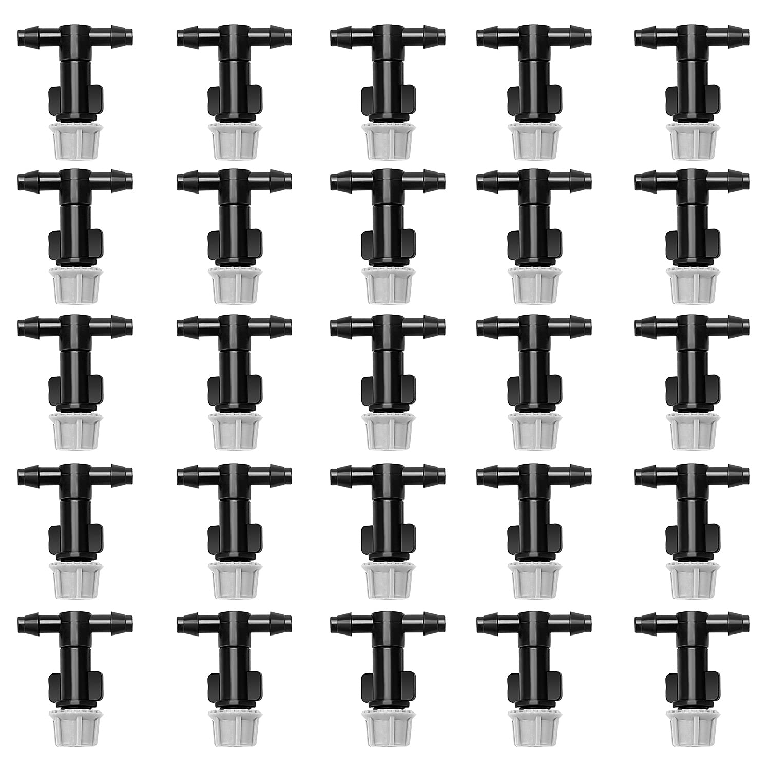 VooGenzek25 PCS 1/4 Inch Adjustable Irrigation Dripper Sprinklers, Micro Emitter Drippers with Tee Joint, for 4/7mm Garden Hose, Micro Watering Sprinklers for Garden, Lawn, Greenhouse, Gray