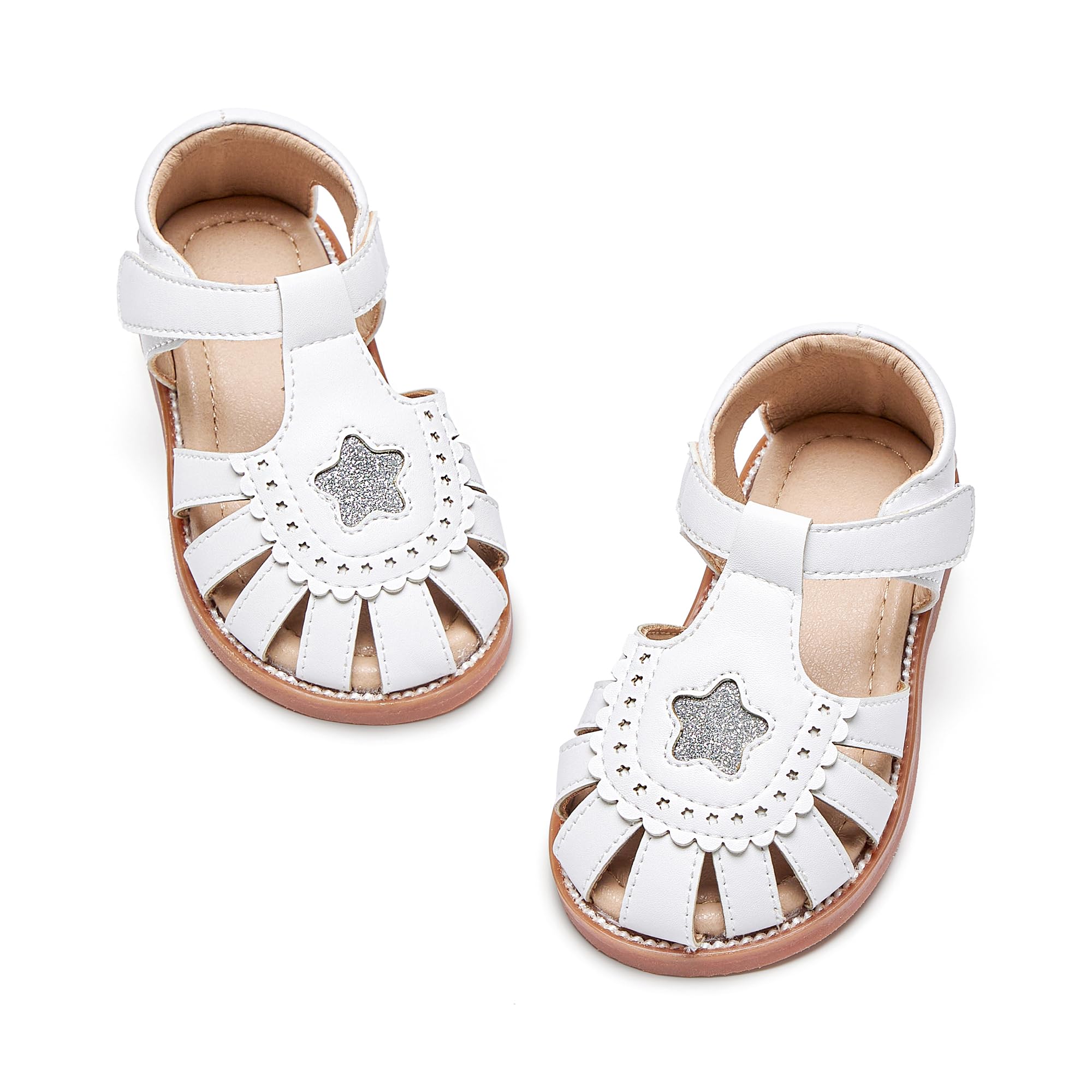 Kiderence Toddler Flower Girl Sandals Close Toe Dress Shoes Wedding Party | Hook and Loop,Non Slip Lightweight Sandals for Beach,Water Play and Daily Wear