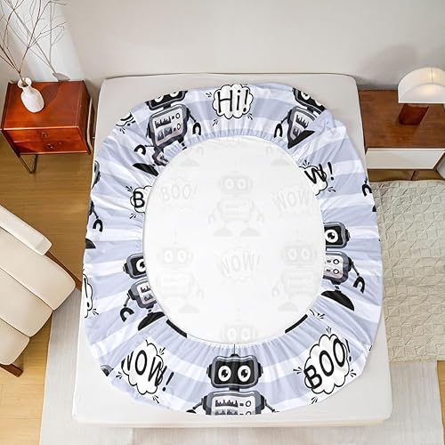 Miniatura 5 de Erosebridal Juego de ropa de cama de robot para niños, tamaño matrimonial, juego de sábanas para dormitorio, sábanas de microfibra suave con diseño