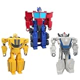 Transformers 1-Step Flip Heroes 3-Pack, 4-Inch Wheeljack, Bumblebee, and Optimus Prime Action Figures, Kids Easter Toys or Basket Stuffers, Age 6+