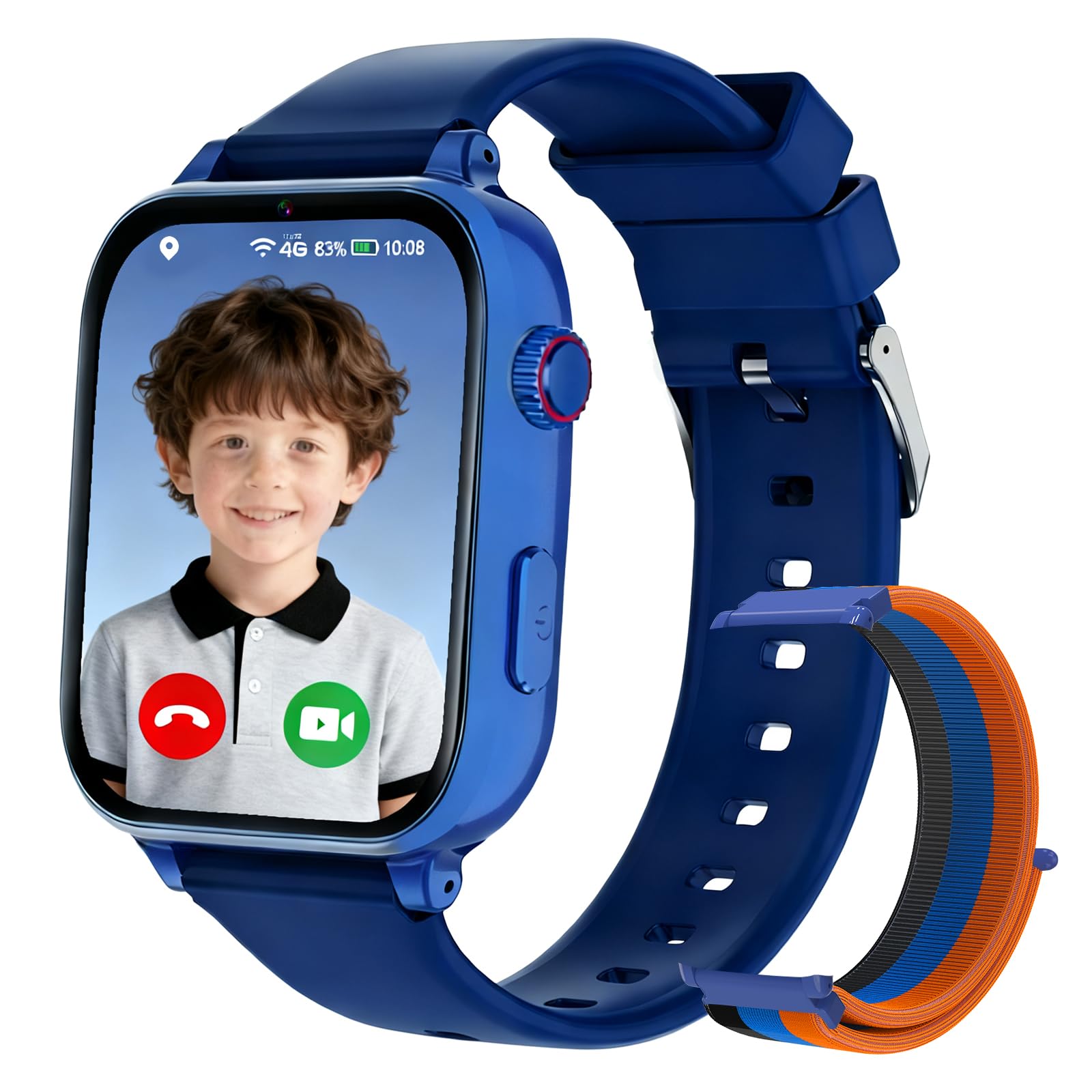 Smart Watch Child GPS and Calls, 4G Smartwatch Boys Girls with Telephone, SOS, Chat, Video Call, Class Mode, Camera, Pedometer, Watch Calls Boys Girls Child from 4 to 12 Years, Medium Blue