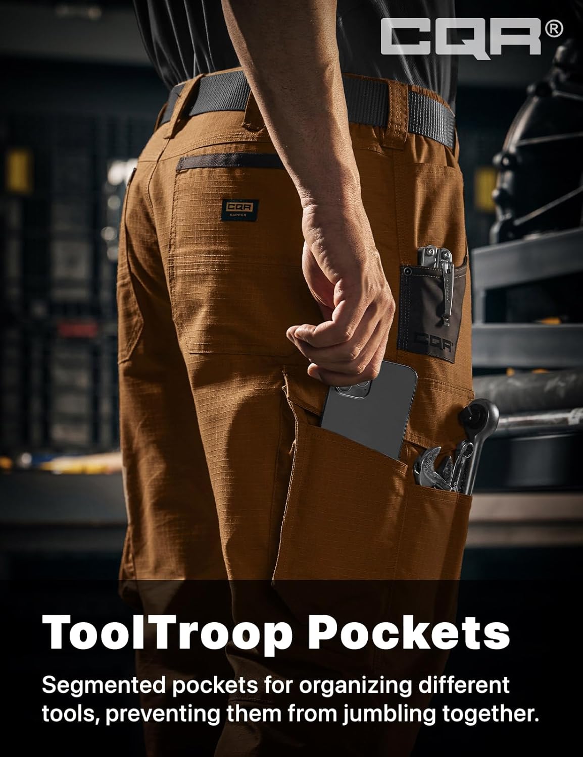 CQR Men's Quick Dry Work Pants, Water Resistant Outdoor Tactical Pants, Lightweight Stretch Cargo Hiking Pants - Image 5