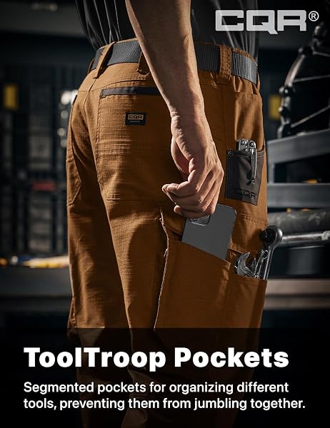 CQR Men's Quick Dry Work Pants, Water Resistant Outdoor Tactical Pants, Lightweight Stretch Cargo Hiking Pants - 5