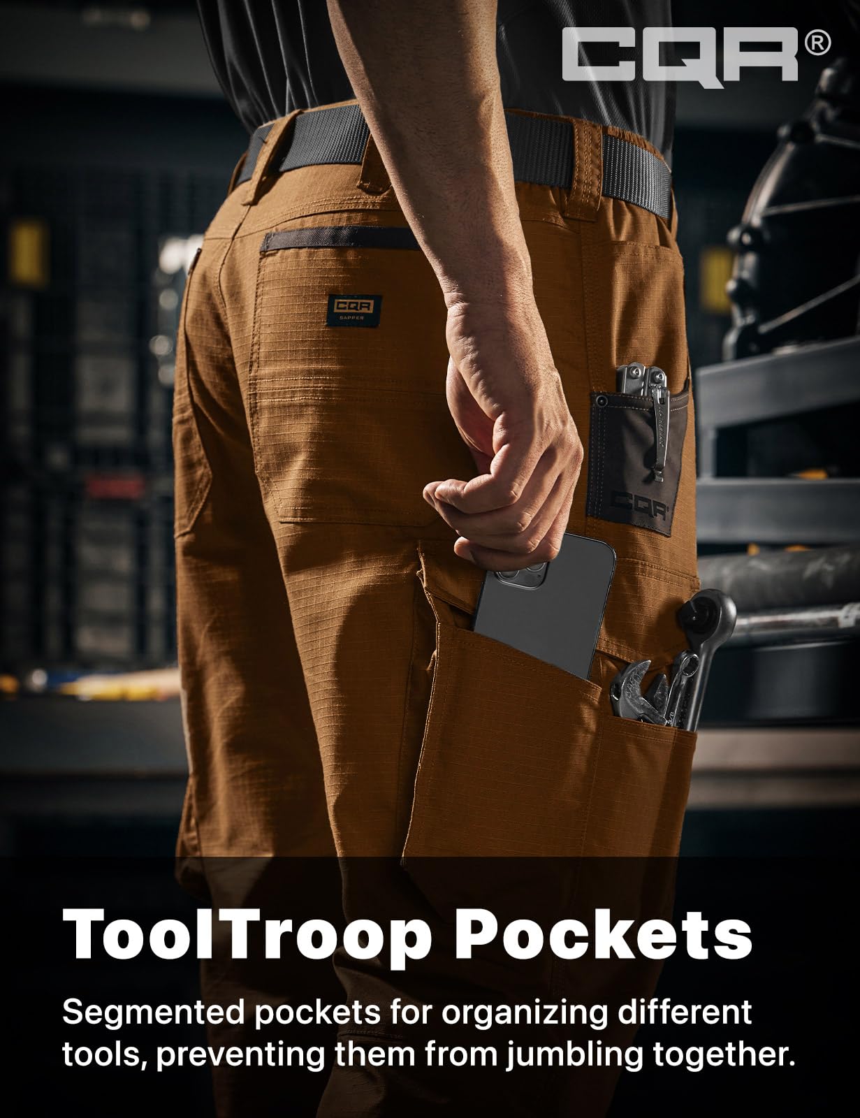 CQR Men's Quick Dry Work Pants, Water Resistant Outdoor Tactical Pants, Lightweight Stretch Cargo Hiking Pants — view 5