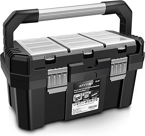 Anyyion 13 inch Small Tool Box with Removable Tray, Truly Strong and Durable For Hobby or Craft Storage Toolbox, (Internal Size:12.9"Lx6.1"Wx5.9"H)