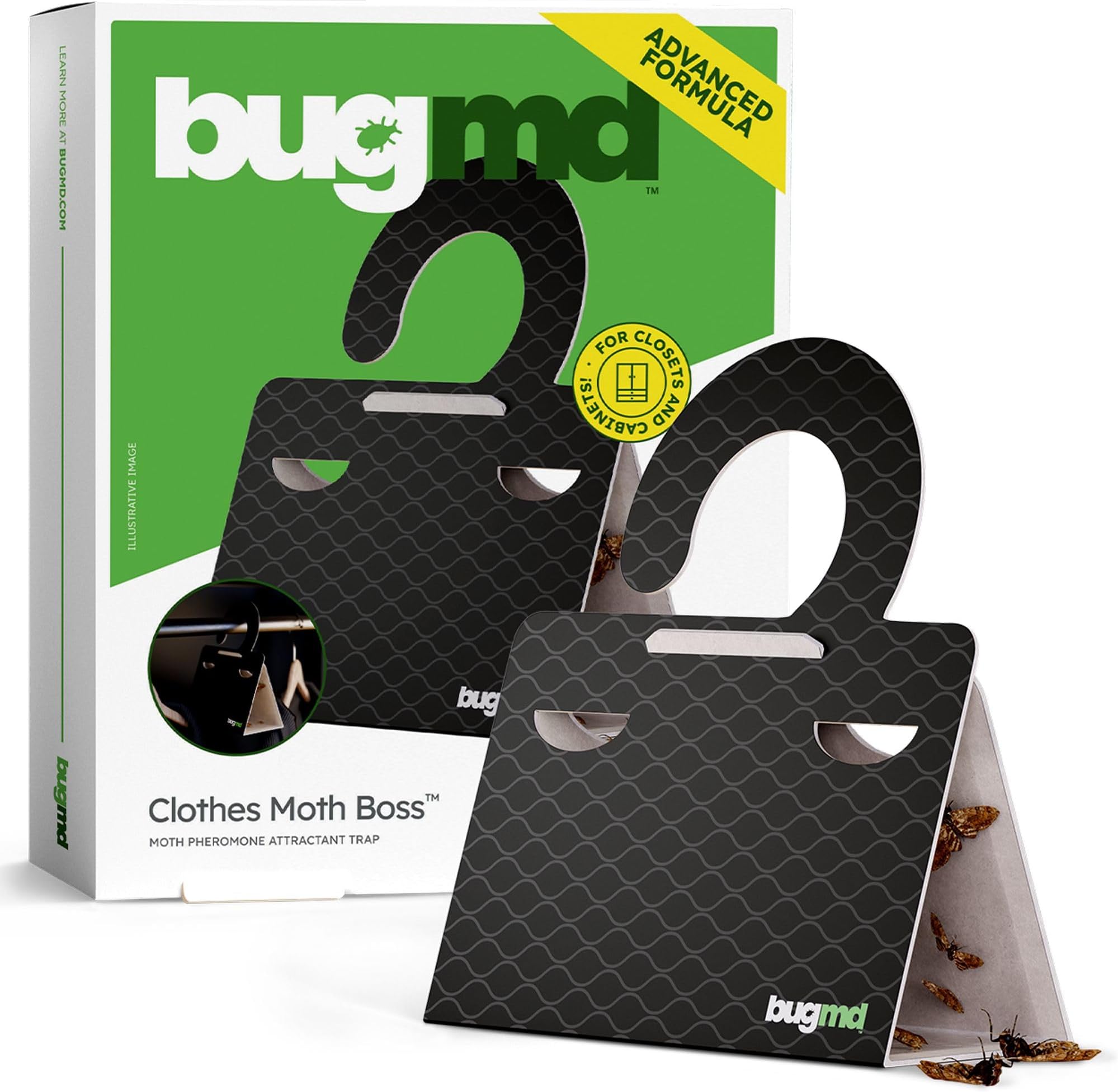 BugMD Clothes & Pantry Moth Traps (6 Count) – Sticky Glue Pheromone-Based Repellent for Closets, Cabinets & Wardrobes – Non-Toxic - Black