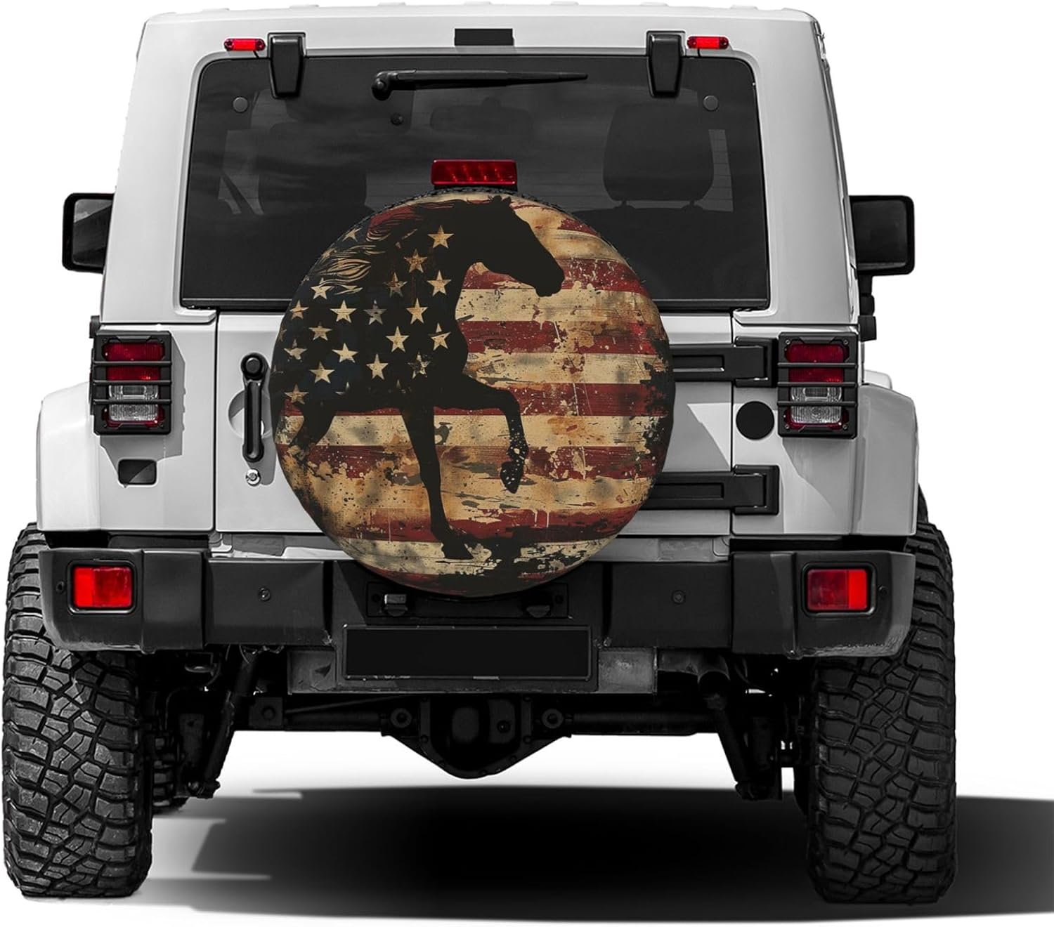 American Flag Horse Silhouette Spare Tire Cover Dust-Proof Wheel Tire Cover Fit Trailer, RV, SUV and Many Vehicle 15 Inch