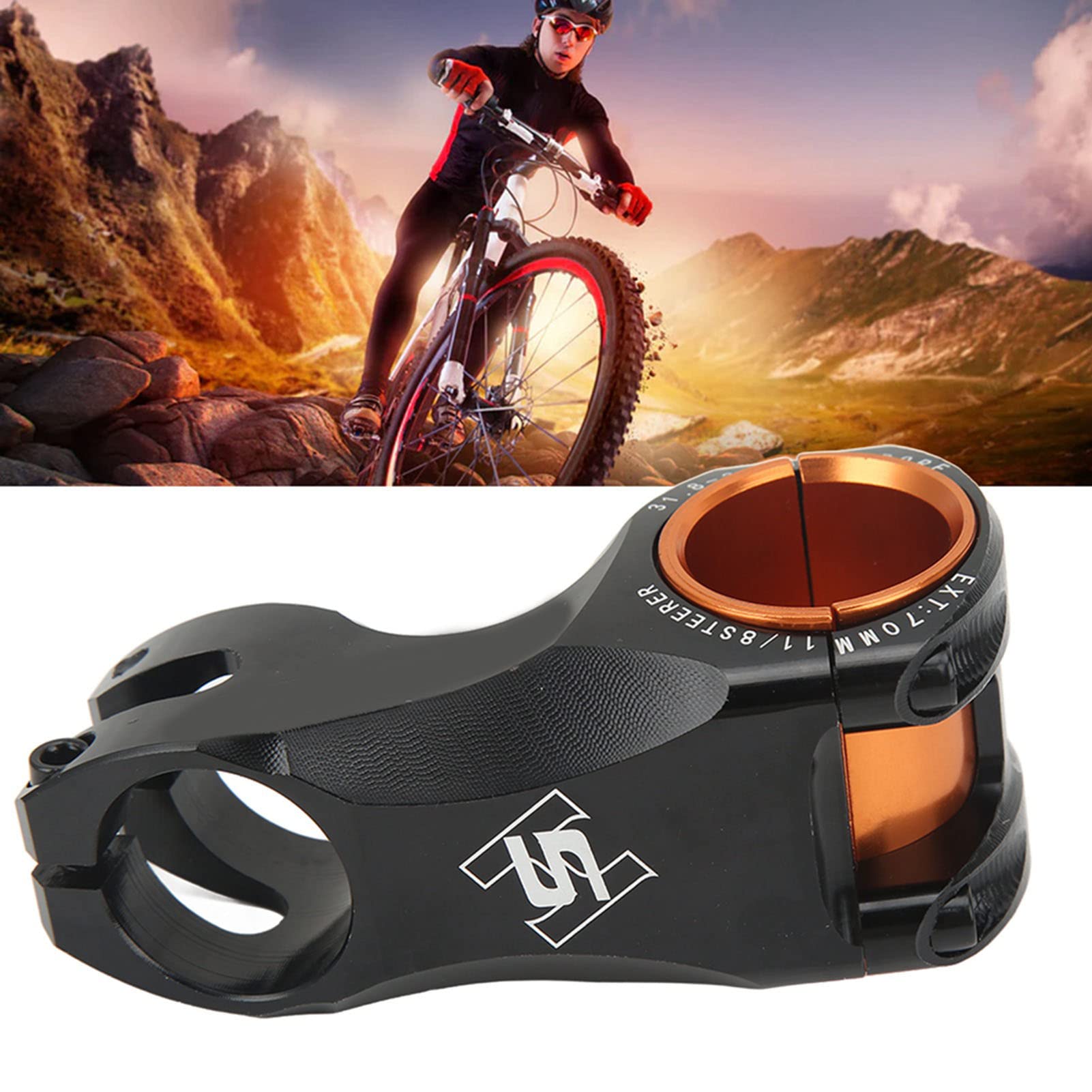 Attacco Manubrio Bici,Riser Attacco Manubrio 70 Mm Ultra Leggero ‑17 Gradi per Manubrio 35 Mm 31,8 Mm per Bici da Strada Mountain Bike(Nero)