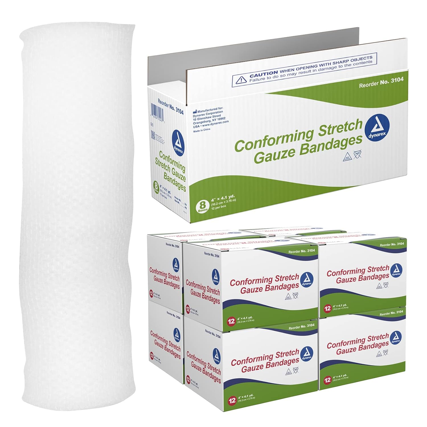 Dynarex Stretch Gauze Bandages 4 x 4 1 yds Non-Sterile Latex-Free Provides Wound Care in Medical and Home