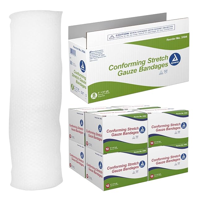 Dynarex Stretch Gauze Bandages 4 x 4 1 yds Non-Sterile Latex-Free Provides Wound Care in Medical and Home