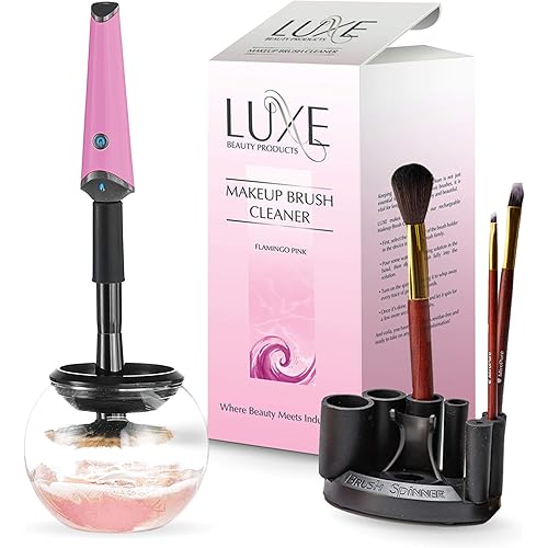 Luxe Electric Makeup Brush Cleaner, Pink, USB Charging Station, 3 Adjustable Speeds, Cleaner to Instantly Wash and Dry Your Makeup Brushes