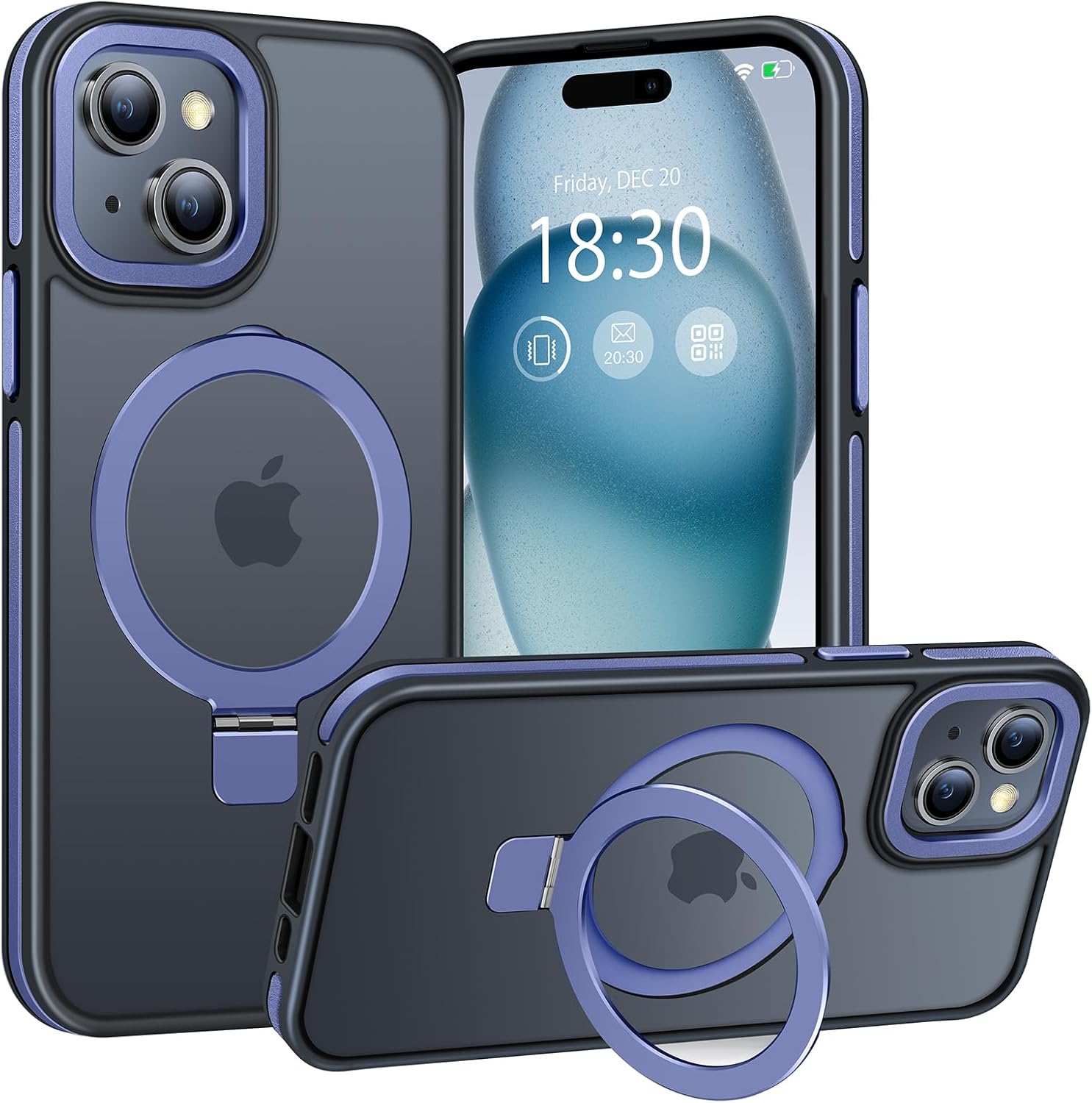 Magnetic Case for iPhone 15, with Invisible Ring Stand, Military Drop Protection, Shockproof Anti-Fingerprint Matte Protective Cover for iPhone 15, Blue
