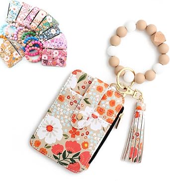 Boho Beaded Tassel Keychain Wallet,Womens Boho Beaded Wallet,Wristlet Bracelet Wrist Purse Flower Chain