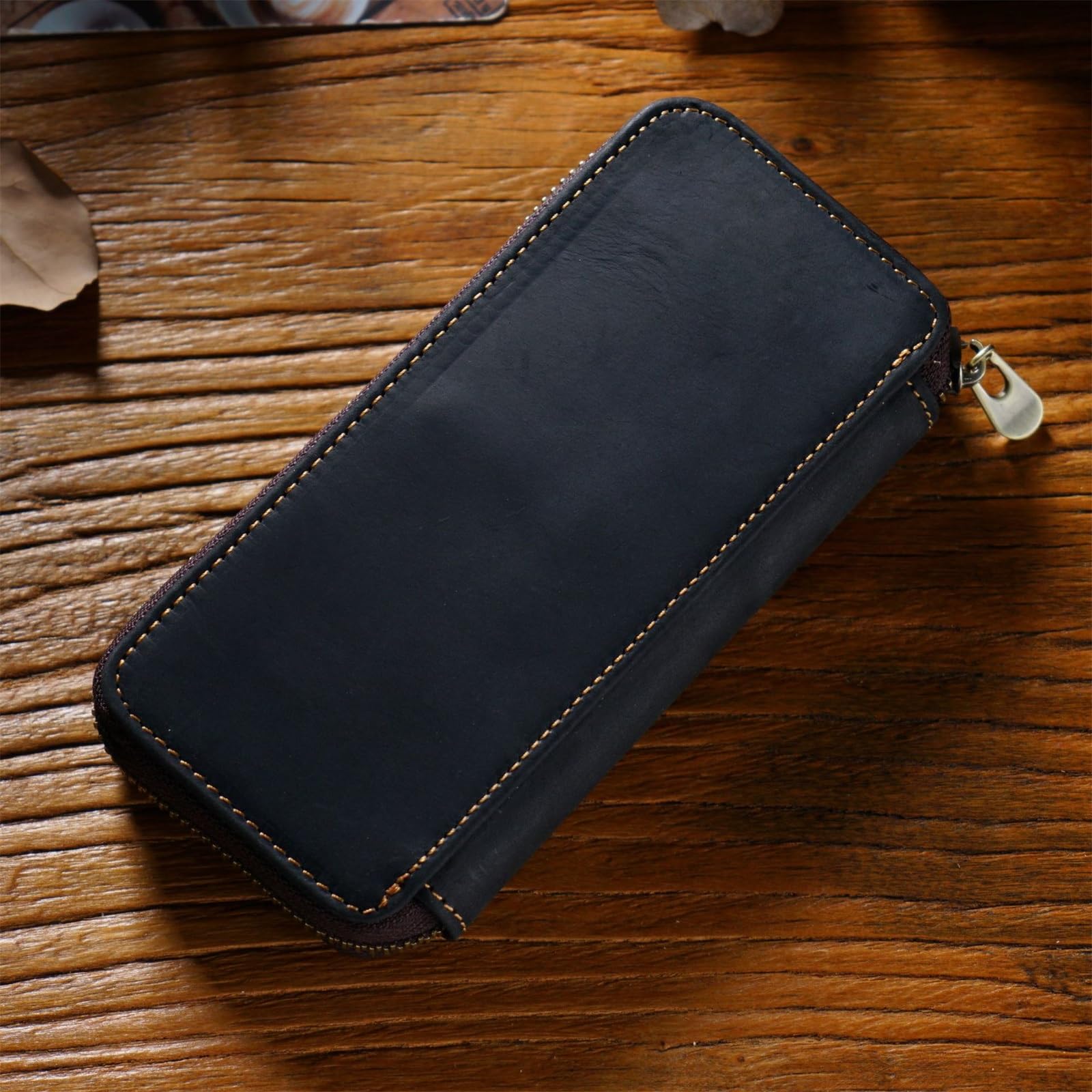 DUMRALBQE Wooden Jewelry Box Leather Zip Pen Storage Bag Multi Pens for Storage and Organization(Noir)