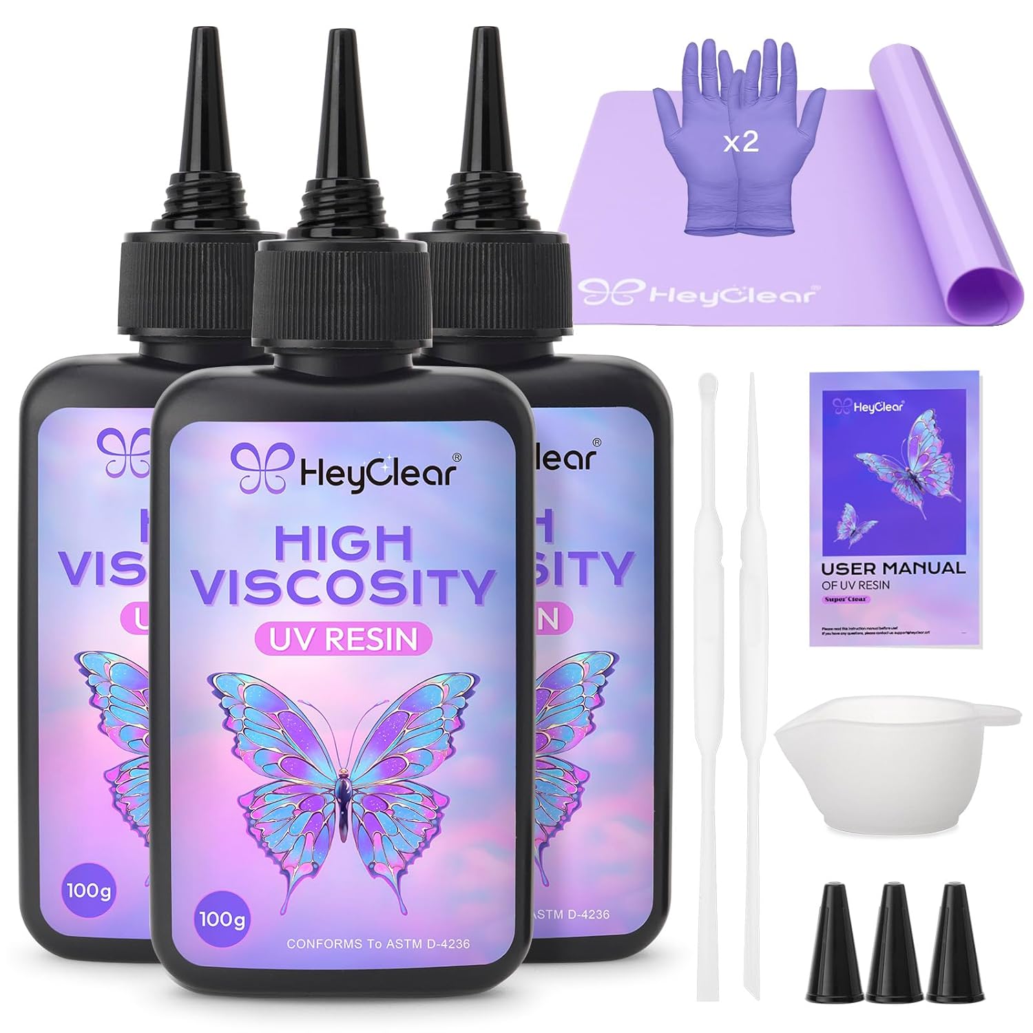 HeyClear UV Resin kit 300g -High Viscosity Crystal Clear and Hard Premixed UV Epoxy Fast Curing for Doming, Sealing, Casting Coating, DIY Crafts