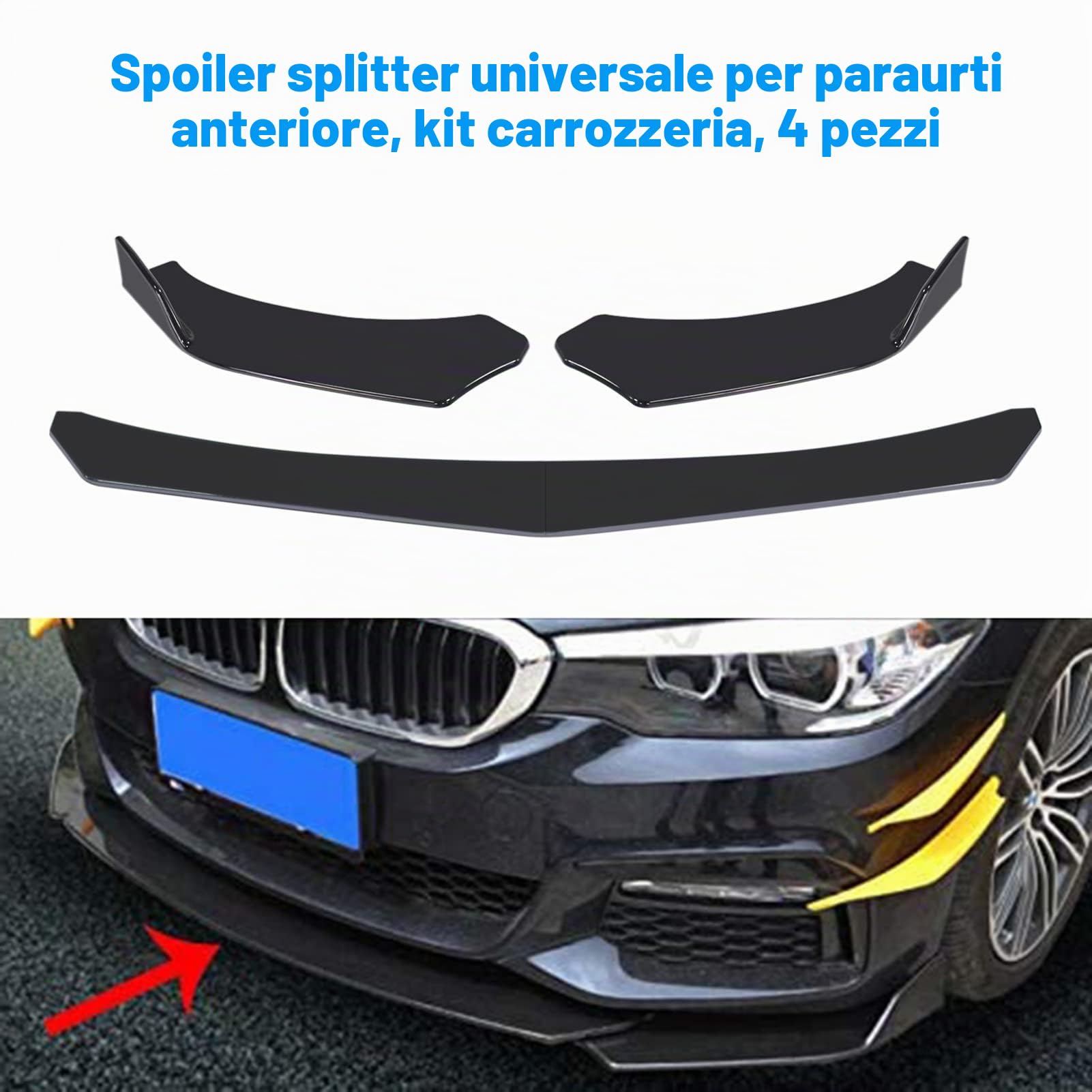 4 pezzi auto paraurti anteriore labbro kit spoiler splitter ABS paraurti canard labbro splitter universale