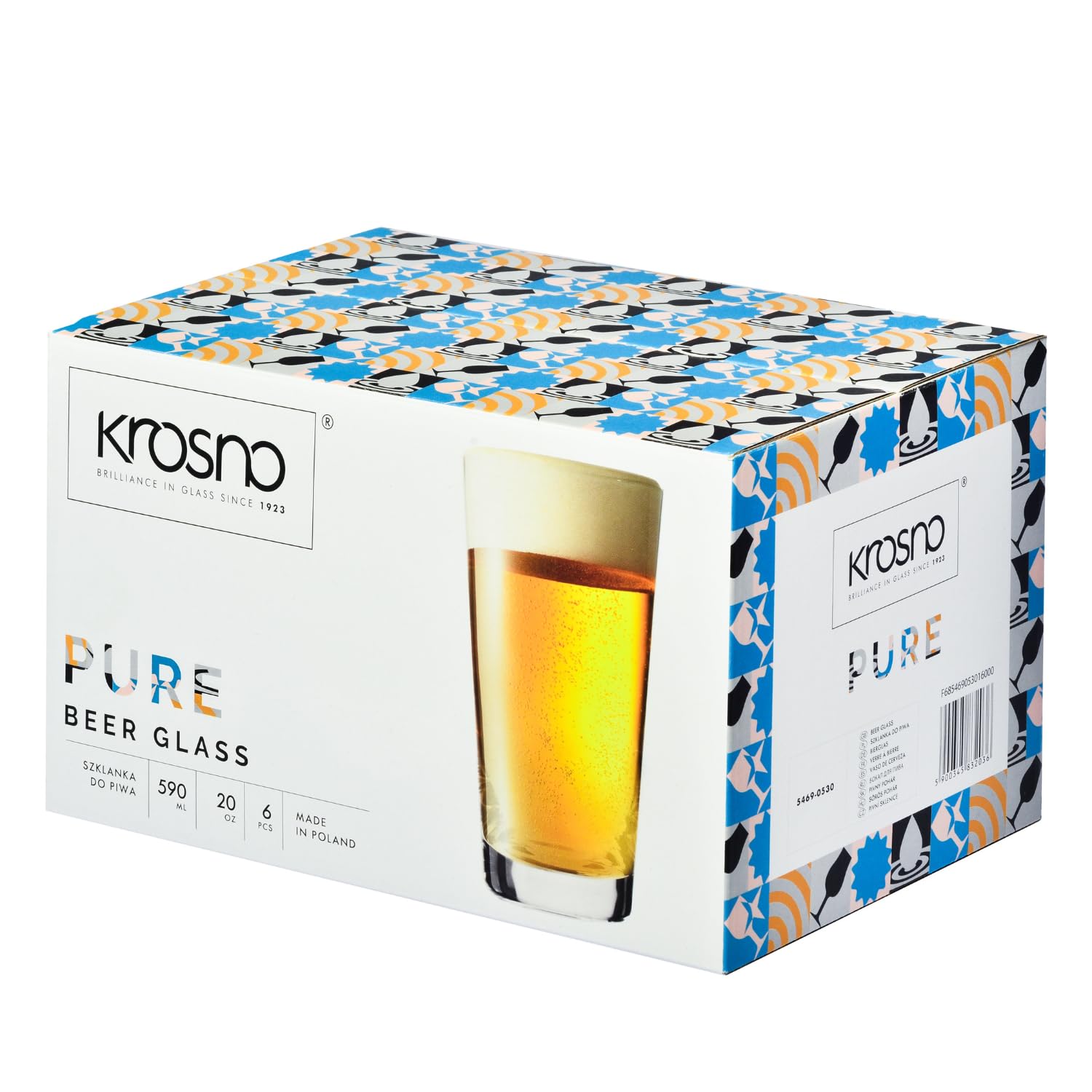 Krosno Haut Verres à Bière | Lot de 6 | 530 ML | Collection Pure | Parfait la Maison, Les Restaurants Les fêtes | Va au Lave-Vaisselle | Verre en cristal sans plomb, idéal pour la maison, le restaurant, le bar et la cuisine, passe au lave-vaisselle