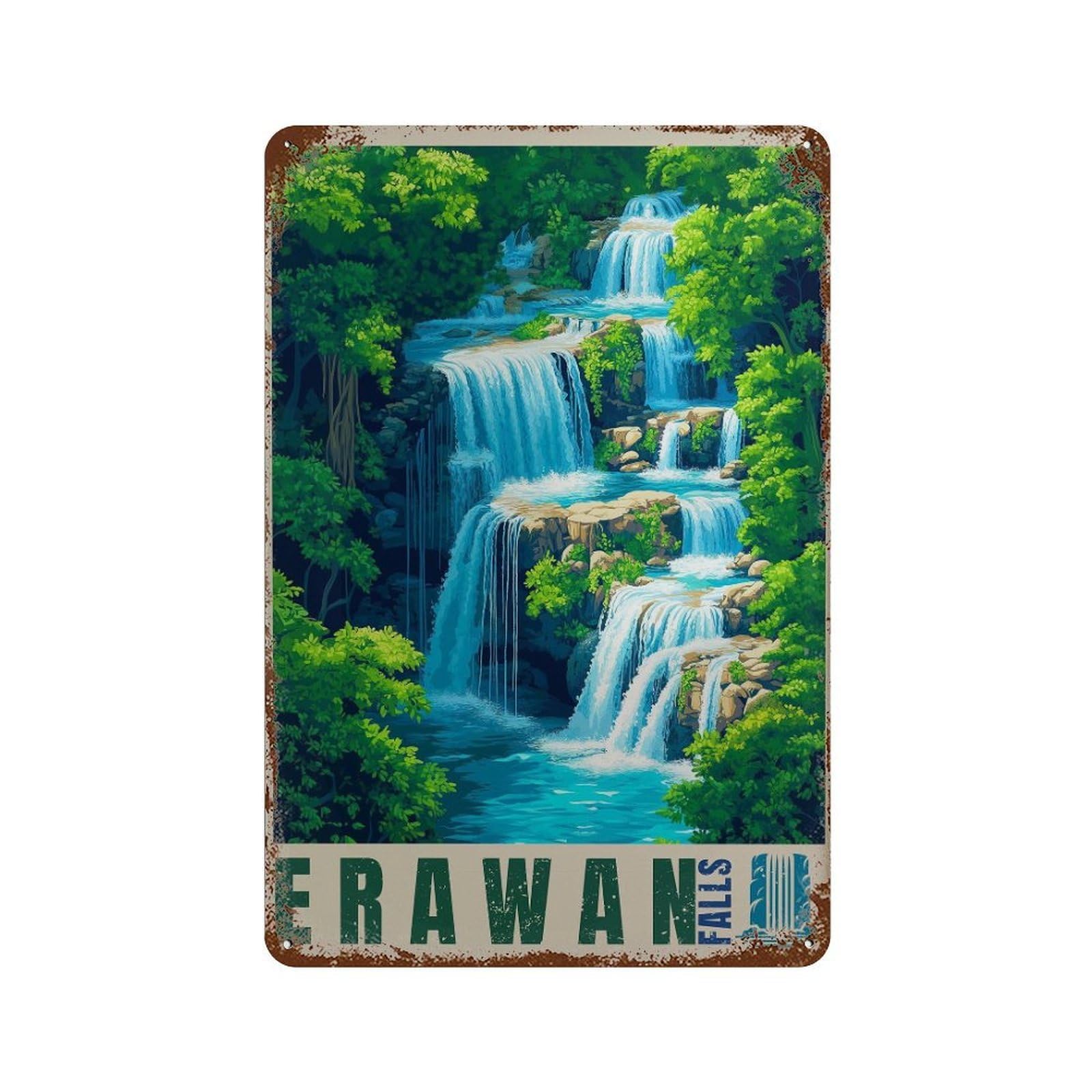 xiaoxiaoshen Erawan Waterfalls Travel Thailand Wall Decor Art Metal Tin Poster Modern Home Decor Art Home Bar Shop Decorations Vintage Sign 30x20cm