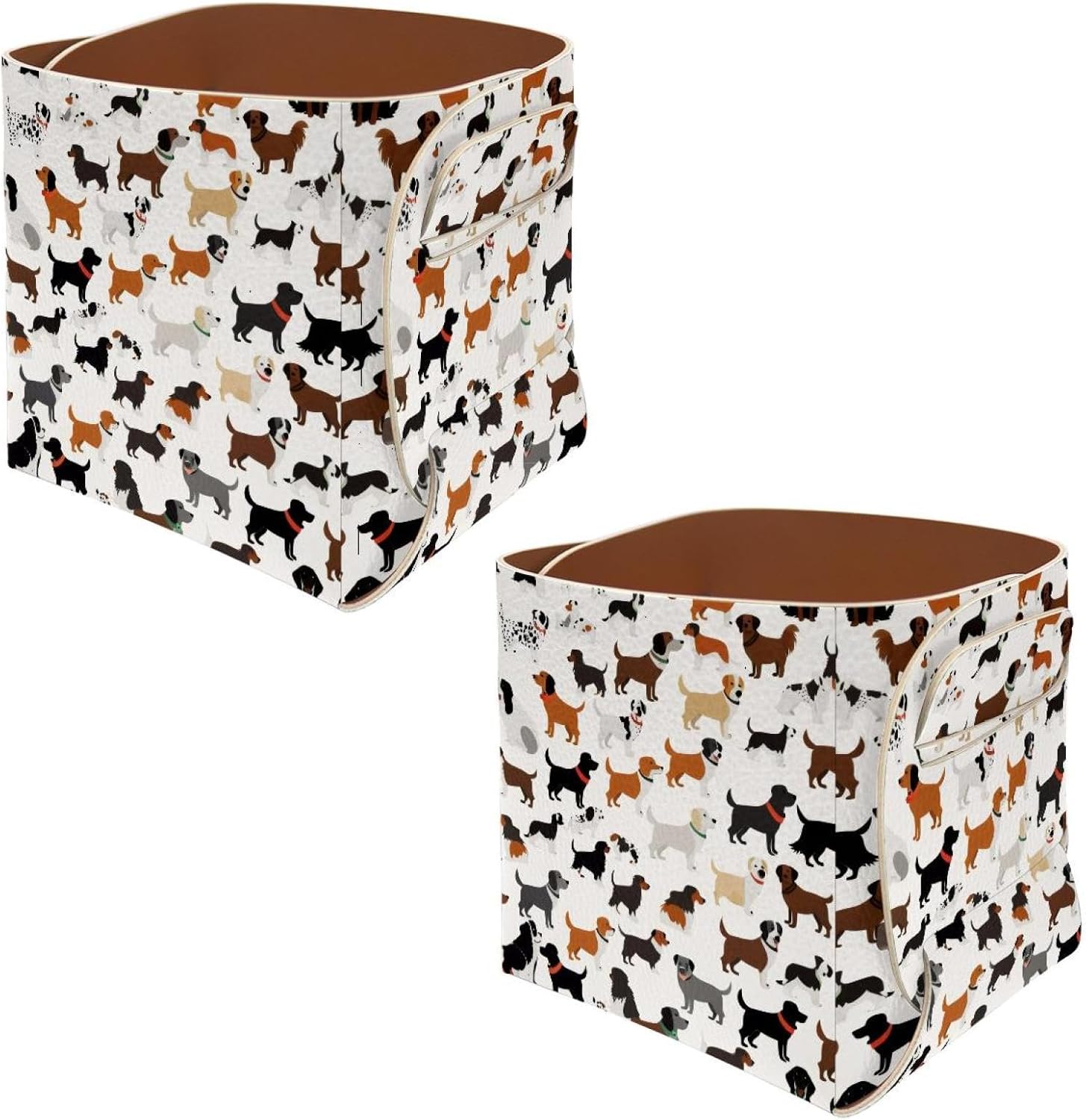 2 Pack Collapsible PU Leather Storage Box Decorative Small Desk Organizer for Pen Pencil Jewelry Makeup Accessories Storage, Different Breeds of Dogs