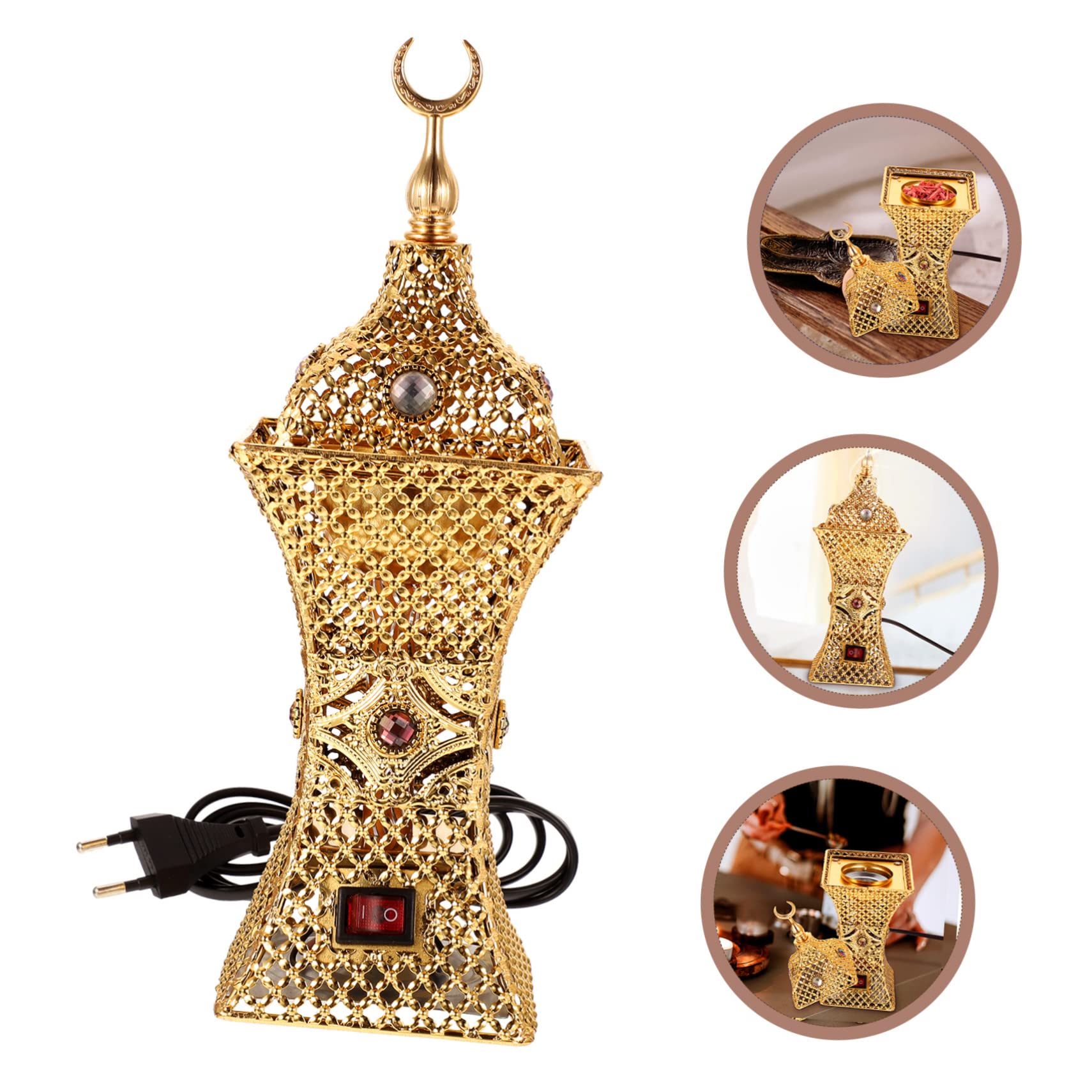 Quemador de Incienso Eléctrico de Hierro Dorado Estilo Oriental