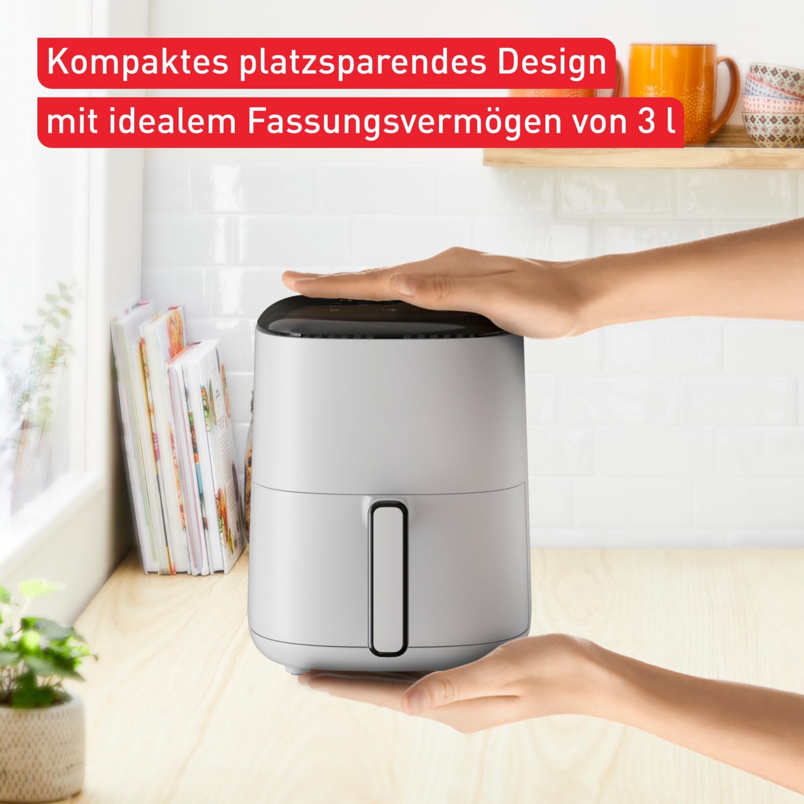 Tefal Easy Fry Compact Heißluftfritteuse/Airfryer 3 L, Hellgrau – kompakt für 1–4 Personen, 10 Programme mit Touch-Display, antihaftbeschichtet, energiesparend, gesund & knusprig genießen, EY145A