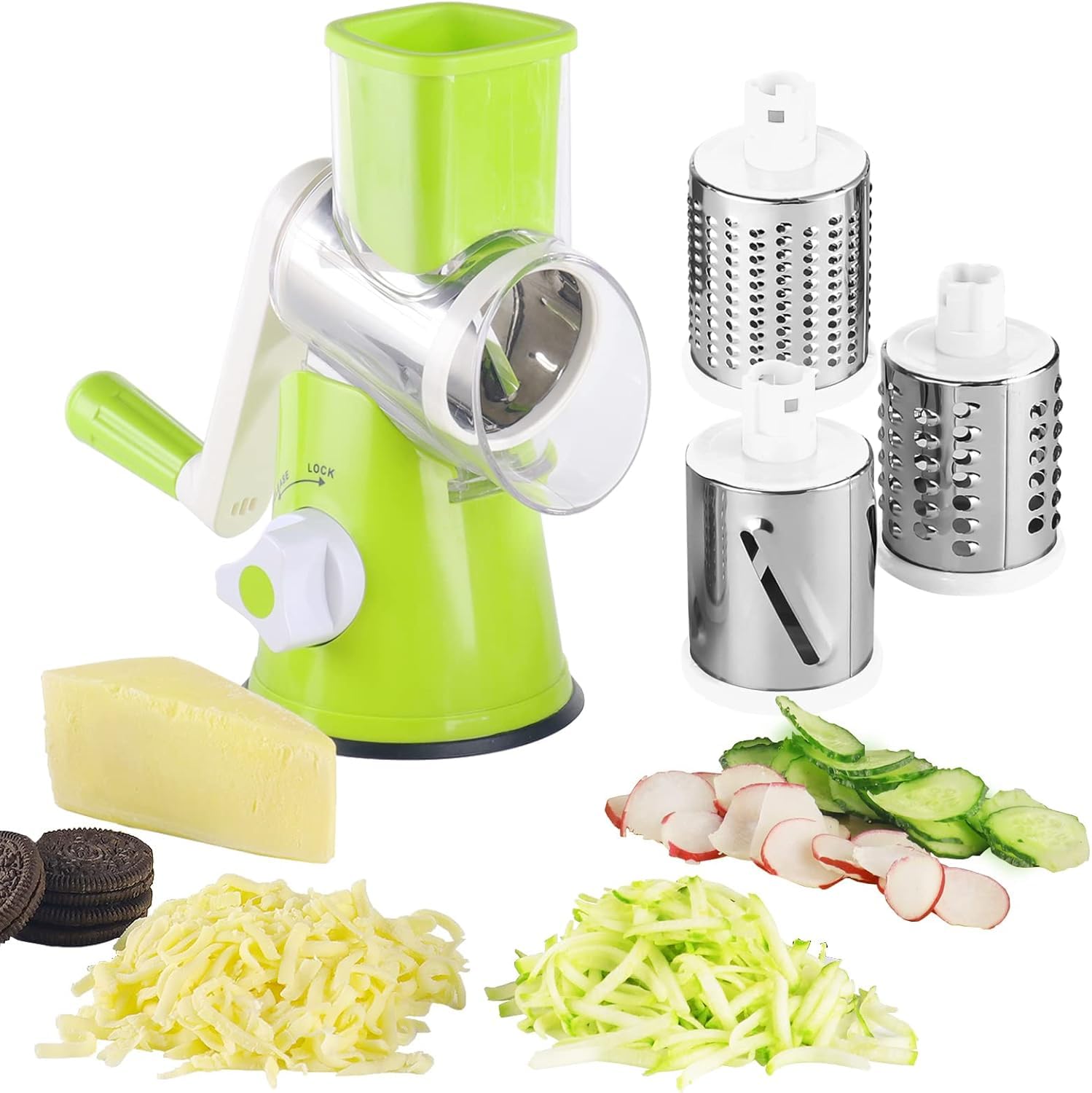3-in-1 Manual Rotary Vegetable Drum Cutter | Multi-Purpose Slicer, Shredder, and Grater | Efficient Kitchen Tool for Fruits and Vegetables